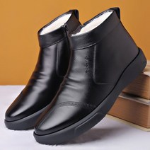 겨울 남성 기모 두꺼운 스노우 앵클 부츠 하이탑 가죽 방한화 발목 신발 블랙