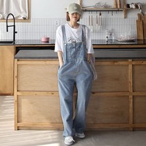 애플망고샵 여성 멜빵 데님 와이드 통팬츠 빅사이즈 청멜빵 청바지 편한바지 점프슈트