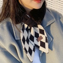 미미샵 겨울 퍼 머플러 아가일 다이아 니트 고리 인조퍼 (3컬러)