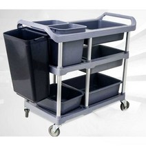 음식물 처리 핸드 카트 식당 뷔페 구르마 서빙 잔반, 세면대 4개 양동이 2개  이중 손잡이 그릇