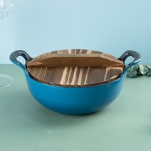 범랑냄비 손잡이 다용도 인덕션 양수 법랑 편수 찌개 찜, 20cm/네이비+나무뚜껑