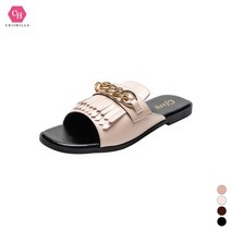 시크힐즈 라운드 골드 체인 숄 플랫 슬리퍼 샌들 01322