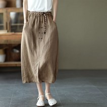 A라인 린넨트임롱 여름 여성 버튼 밴딩 스커트