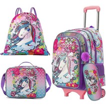 Egchescebo 학교 아동용 롤링 백팩 여아 및 남아용 바퀴 달린 트롤리 휠 백 매직 컬러-001, Magic Color-001