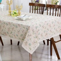 북유럽 사각형 식탁보 테이블보 덮개 빈티지 레이스 패브릭 4인용 협탁 원탁, 150x220CM, (코튼  린넨) 푸른 잔디