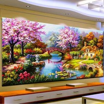 산속집 풍경화 보석십자수 수예 비즈, 02.100X50