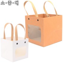 튼튼 투명창 크라프트 선물백 손잡이 쇼핑백 선물용 종이 가방 포장 케이스 투명 사각 창 손잡이형 브라운, 대 - 브라운