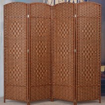 클래식 클로즈형 칸막이 접이식 180X200 브라운 인테리어 폴딩 공간분리 4단 라탄 파티션