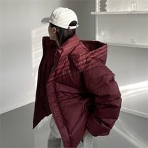 여자 오버핏 푸퍼 덕다운 후드 스트링 패딩