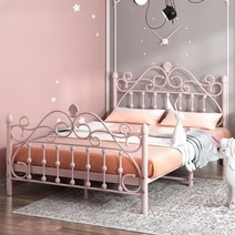 핑크 공주침대 철제 유럽풍 프레임 퀸사이즈 엔틱 철재, 1800mmx2000mm, B 블랙