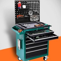 차량정비 공구박스 이동식 트롤리공구대 이동식작업대, 그린 + 백보드블랙