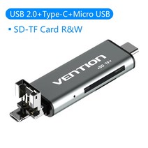 Vention-마이크로 SD 카드 리더 어댑터 타입 C 마이크로 USB 메모리 맥북 노트북 3.0 SD/TF OTG 리더기, USB 2.0