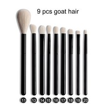 9pcs 화이트 염소 헤어 메이크업 아이 섀도우 블렌딩 브러쉬 세트 하이라이트 블러셔 블랙 핸들 휴대용 여행 주름 셰이더, DLH1113-20, 협력사