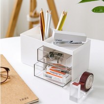 연필꽂이 서랍식 정리함 아크릴케이스 화장품 정리함 (화이트 피치 블루), 블루