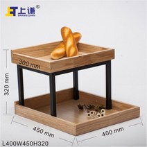 상겸 3단 원목 베이커리 카페 빵집 진열대 나무 받침, 소나무 본색+블랙 철골(조합2)