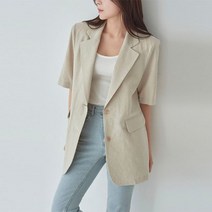 리틀마켓 MD추천 자체제작 빅사이즈 루즈핏 반팔 린넨 자켓 JE14B1