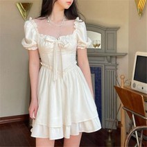 아나운서원피스 5월결혼식하객룩 예복원피스 여성 여성의 순수한 첫사랑 달콤한 여름 버블 슬리브 드레스 레이스 공주 우아한 패션 의류