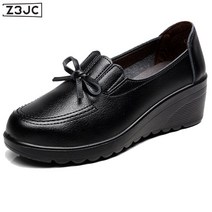 Z3JC 여성 미들힐 중장년 미끄럼방지 쿠셔닝 통굽 웨지힐 단화