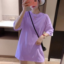 WZC 봄 여름 여성 무지 반팔티 라운드 루즈핏 롱티 흰티 티셔츠 상의 베이직 빅사이즈 S~3XL 4컬러