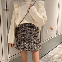 【연당월】잔향풍 반신 모직 체크 힙을 감싸는 A라인 스커트입니다써스데이아일랜드점프수트