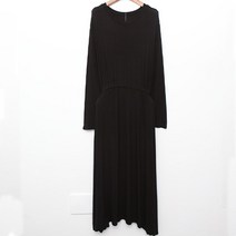 데일로엔 여성용 라운드 레이온 여성 긴팔 주름 원피스