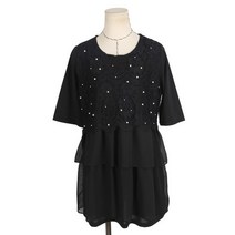 빅사이즈 비즈펄 캉캉 블라우스 BLK240