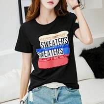 데일로엔 여성용 글리터 스팽글 프린팅 반팔 티셔츠