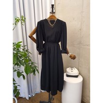 [가을신상 무배] 브이랩 퍼프 허리 스트링 긴팔 롱 원피스