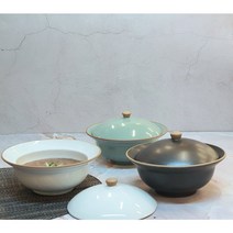 담소 핸드메이드 도자기 뚜껑그릇 죽그릇 찜그릇, 블루