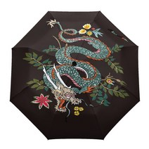 풀카본우산풀카본우산드래곤 플라워 자수 아트 전자동 파라솔 우산 8 가닥 우산 접이식 비