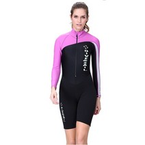 프리다이빙슈트 웻슈트 서핑수트 diveampsail 네오프렌 잠수복 커플 스킨 바디 스킨 러쉬 가드 용 긴반팔 원피스, 여성 핑크 롱 606B, XS