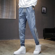 KORELAN 데님 팬츠 남성 일자핏 빈티지 조거 배기 팬츠 레이어드 루즈핏 캐주얼 패션 건달 팬츠