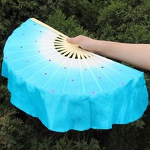 짧은 벨리 댄스 팬 30cm 대금 10cm 반원 실크 베일 쌍 양코 핸드 염색 성인 판매 2 피스 너슬 부채, right hand only, Option9