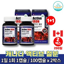 캐나다 액티브 철분 약국 아기 성장기 어린이 아이 임신초기 산후 철분제 복용법 영양제 철분제제 푸마르산제일철 캡슐 식약처 인증, 2박스