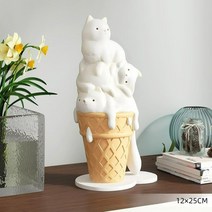 고양이 녹는 아이스크림 테이블장식 동물피규어 행운 집들이 개업선물 사무실책상, 아이스크림 고양이 브라운 25cm