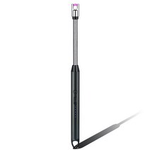 360 ° 전기 아크 플라즈마 롱 캔들 라이터 USB 방풍 바베큐 주방 가스 스토브 플레임 없는, 01 BK