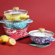 하코야 인덕션 마블 법랑 양수 전골냄비 세트 2종, 블루, 21cm