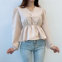 VANANA2 국내제작 퍼프 셔링 브이넥 블라우스 하객룩