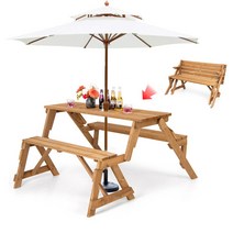 모던컨츄리 파라솔테이블세트 벤치 파라솔 변형가능, 카키색, 연베이지