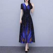 미미앤느 화려한 패턴 반팔 v넥 쉐보레버 프린트 비치 원피스 빅사이즈 a3686