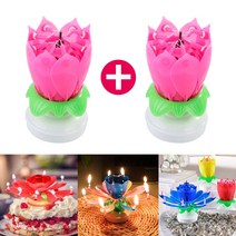생일축하 회전 멜로디 케이크 특이한 생일초 연꽃초 파티용품 핑크+핑크, 핑크+레드
