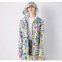 포커스온 패턴 여자 레인코트 여성 롱 우비 후드 비옷 방수 우의