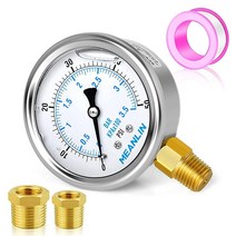 MEANLIN MEASURE 0~160Psi 스테인리스 스틸 0.6cm(1/4인치) NPT 6.4cm(2.5인치) 페이스 다이얼 액체 충전 압력 게이지 WOG 워터 오일 가스 하단, 0-50Psi, Lower Mount, 0-50Psi