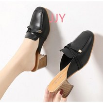 여성 슬리퍼 5cm 힐 리본 심플 모던 블로퍼 샌들