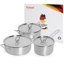 [KASSEL] 독일 카셀 모던라이프 인덕션(IH)겸용 스텐냄비 3종 (16cm편수+18cm양수+24cm전골)