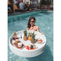 수영장 쟁반 바구니 풀빌라 해변 조식 트레이 플레이트, 원형 천공된 흰색 (60x20cm)