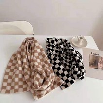 왕 홍 인 스 바둑판 격자 머플러 여자 겨울 흑백 격자