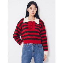 에잇세컨즈 레드 러플 스트라이프 칼라 니트 351X51MQ36