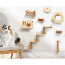 고양이 호텔 구름다리 캣워커 투명 원목 캣타워 선반, A2 벽 계단