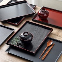 티크 사각 쟁반 칠기 일식 혼밥 업소용 식당 서빙 플라스틱 멜라민 트레이, 14-정식 사각 쟁반 소